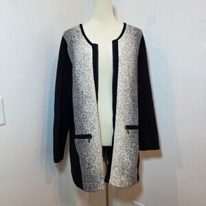Chico's Zip Duster Cardigan Sweater Long Black White Ombre SZ 2, US L